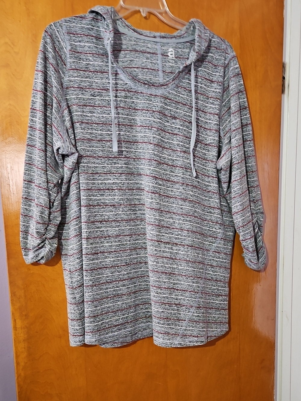 Avenue Gray Knit Top with Red Stripe Detail